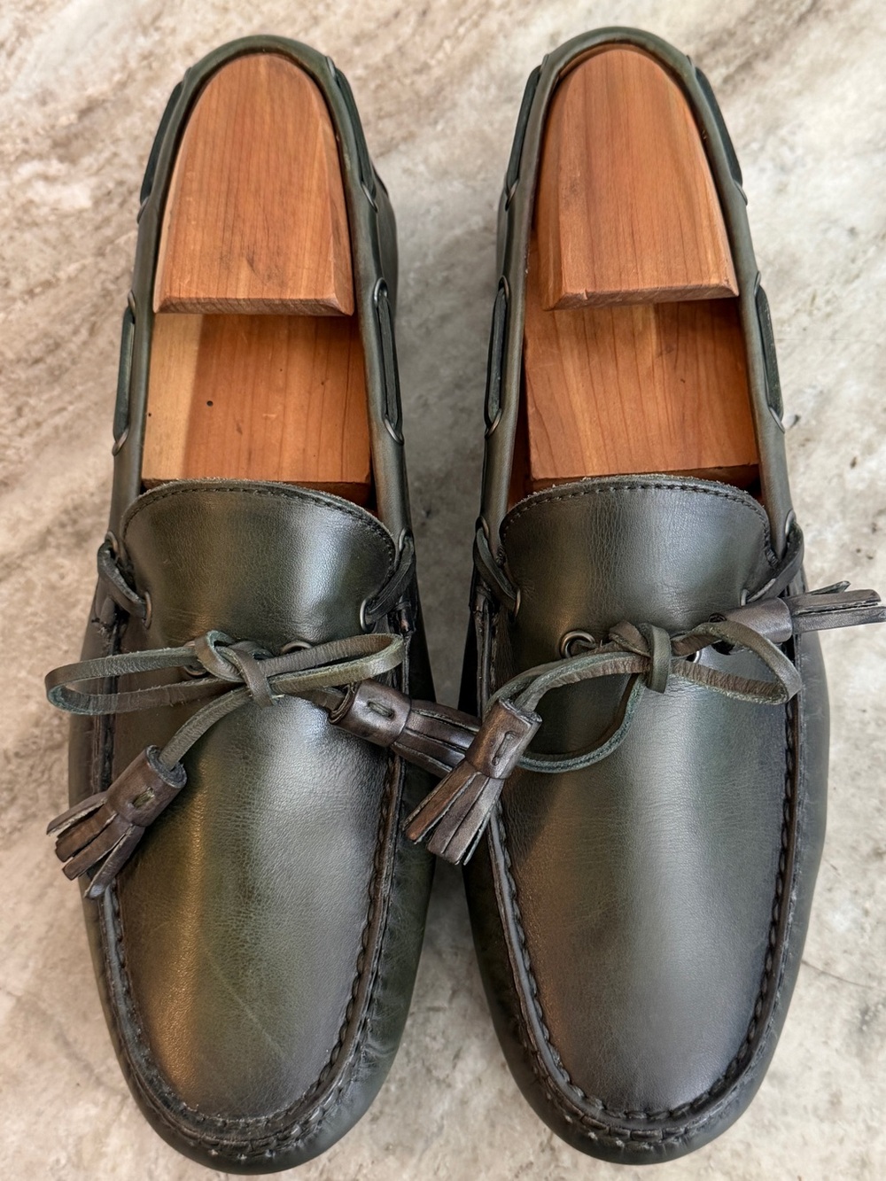 Ralph Lauren Purple Label Harold Tassel Leather Driver Loafer 8.5 US Dark Green